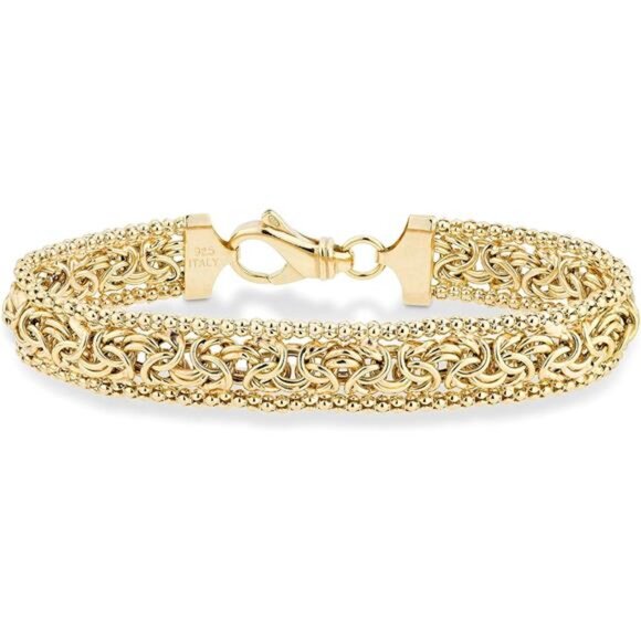 18K Gold Over Sterling Silver Byzantine Beaded Mesh Link Chain Bracelet